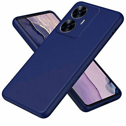 Силиконовая накладка без логотипа Silky soft-touch для Realme С55 синий samsung silicone case galaxy s10 plus s10 s10e lite cover silky soft touch original style liquid silicone shell full protect