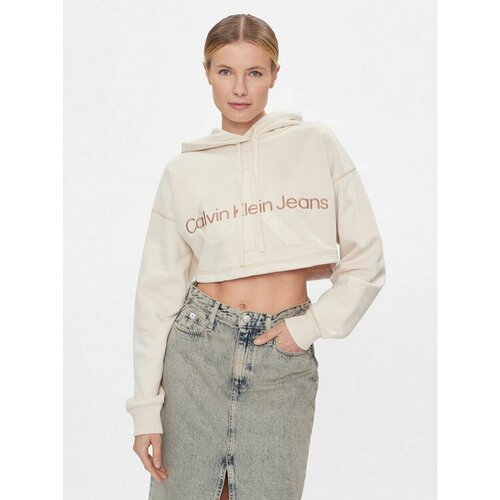 Худи Calvin Klein Jeans, размер L [INT], экрю hoodie women 2021 little white rabbit print loose fashion letter print waistband cute hoodie short section revealing sexy hoodie