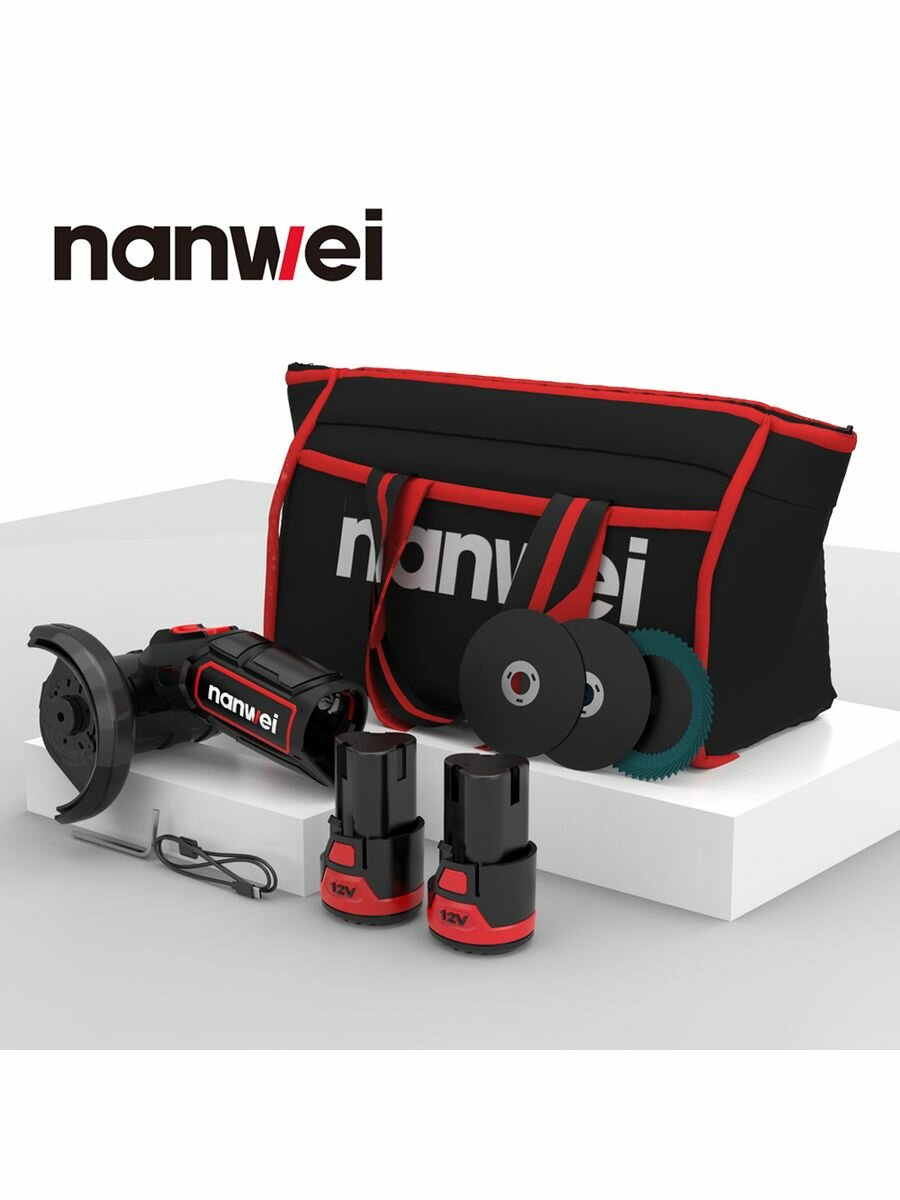 фото NANWEI 12V мини беспроводной болгарка Зарядка Type-C 2.0ah
