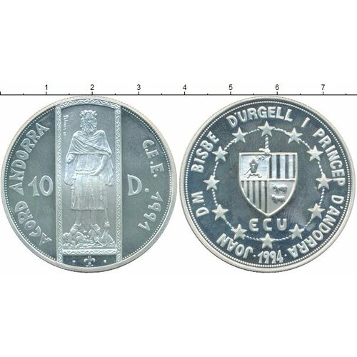 Клуб Нумизмат Монета 10 динерс Андорры 1994 года Серебро Таможенный Союз