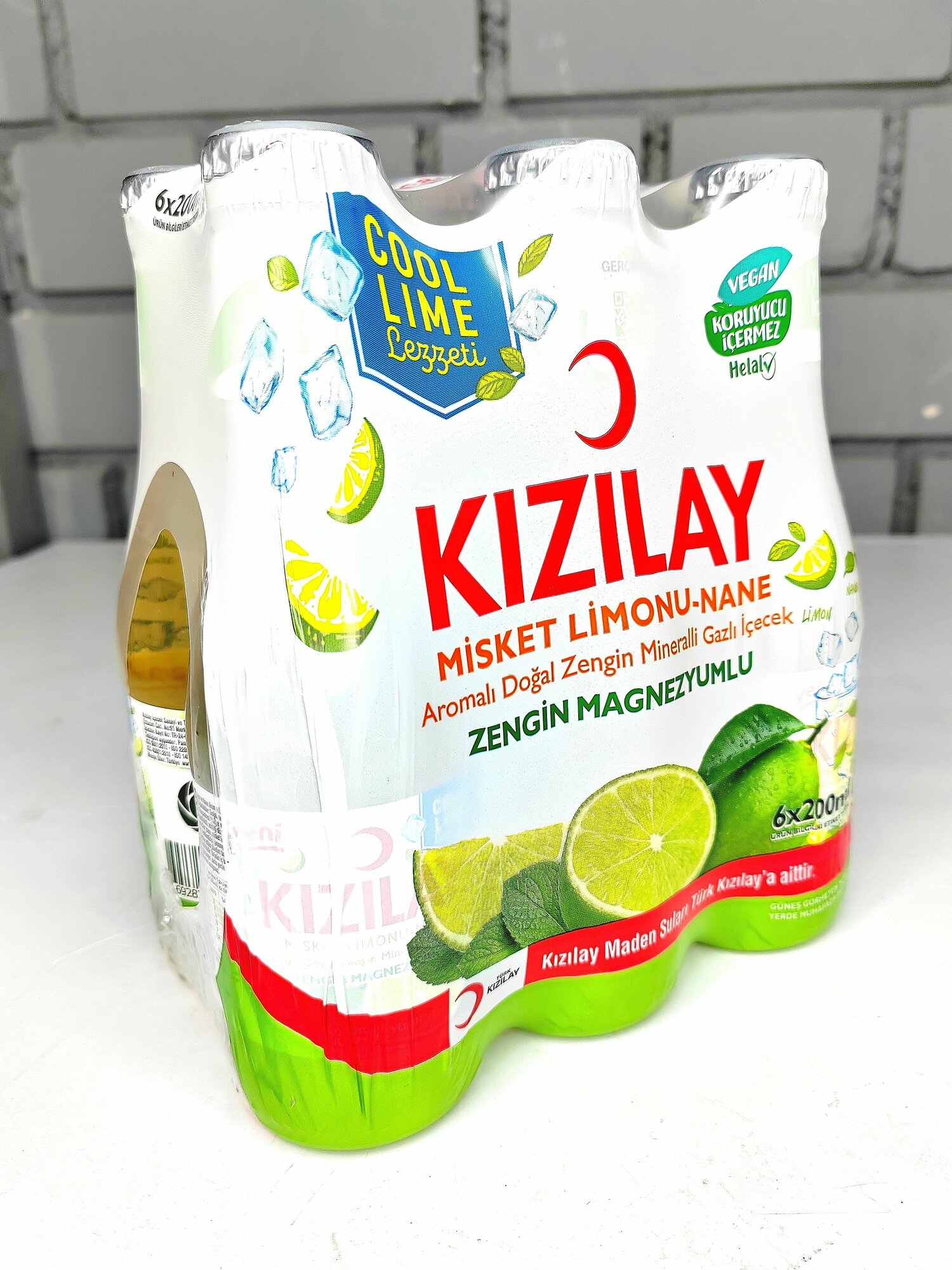 Kizilay, Минеральная газированная вода с лаймом и мятой, 6 бутылок х 0.2 л, Турция