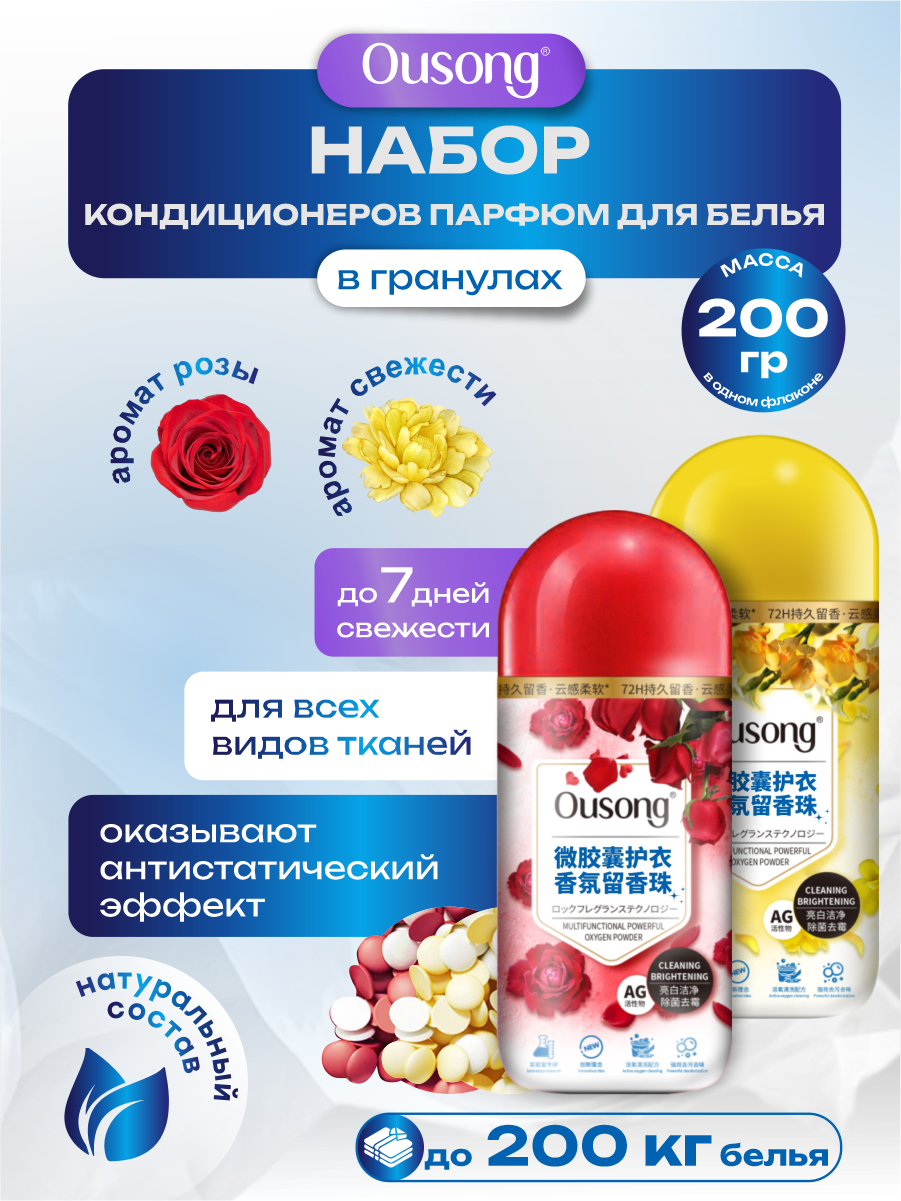 Набор Ароматических шариков для стирки Ousong кондиционер парфюм для белья Роза + Свежесть
