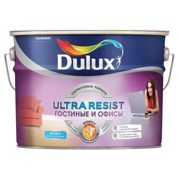 Краска Dulux Ultra Resist Гостиные и офисы BW 2.5 л