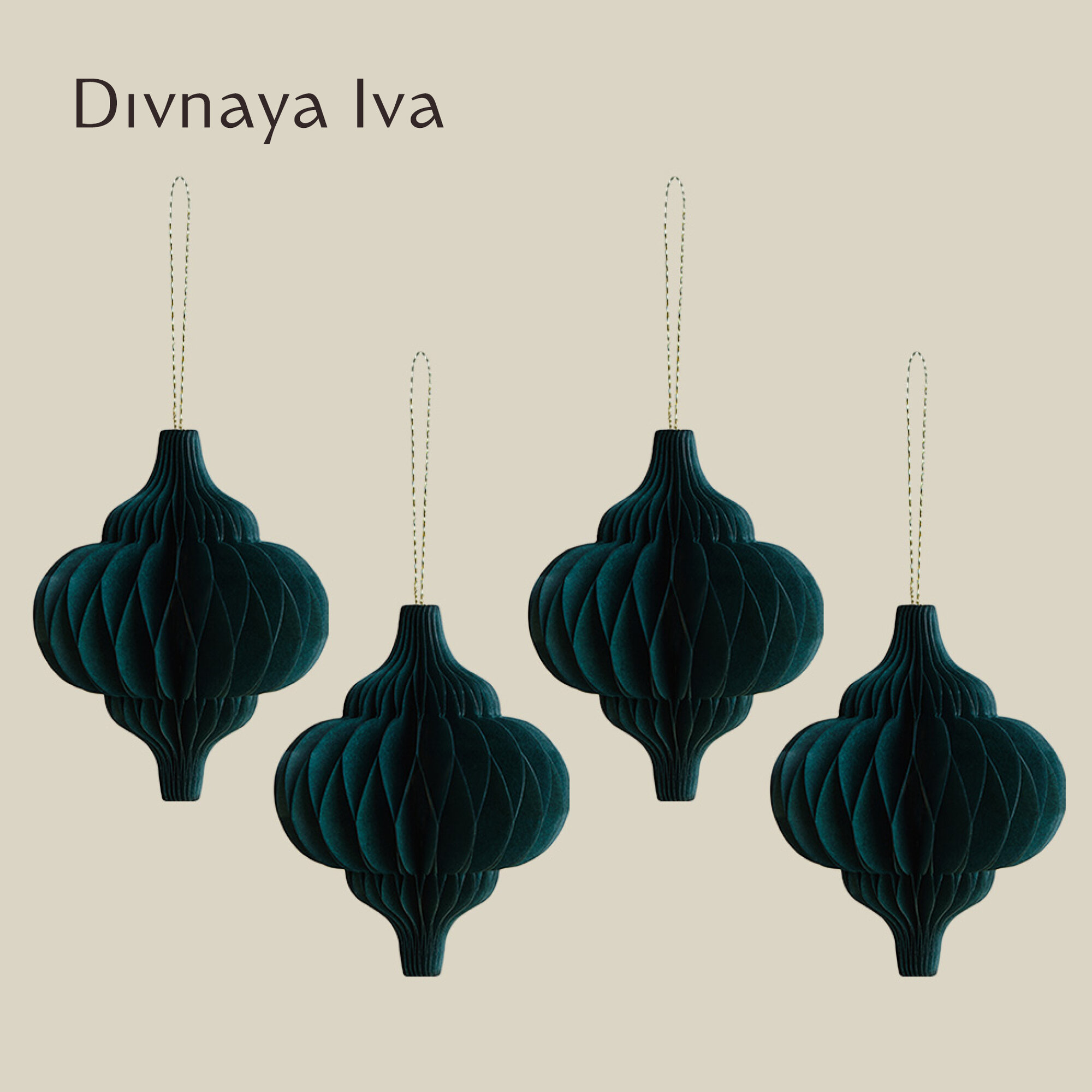 Ёлочные игрушки бумажные, набор - 4 шт, размер 10*12 см, цвет темно- зеленый, изумрудный, Divnaya Iva