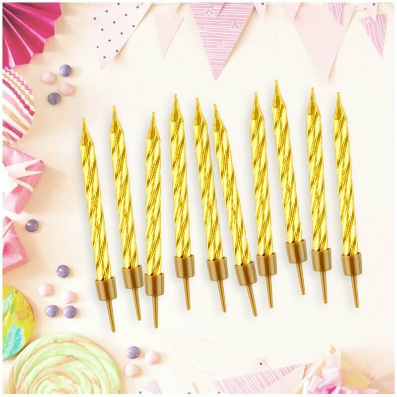 Свечи для торта с держателями MESHU "Мини", золотые, 5,8см, 10шт, блистер