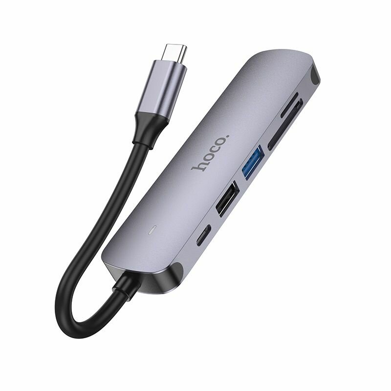 Переходник HOCO HB28 TYPE-C, HDMI+USB3.0+SD+TF, серый — фото 1