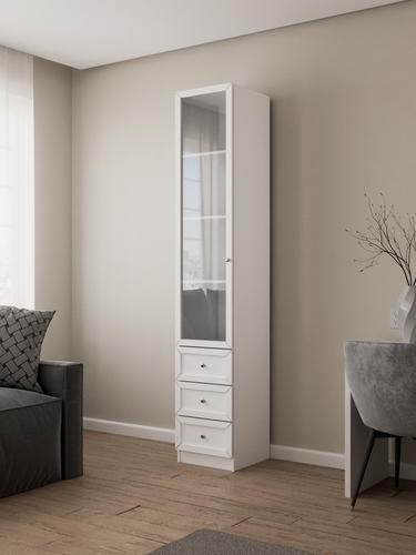 Изображение товара Книжный пенал Brams - 1 с выдвижными ящиками | Корпус ЛДСП Белый | Рамка Белая