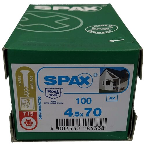 Spax для фасадов 4,5x70 мм 0467000450703 (100 шт/упак.) - малая головка, нержавейка A2