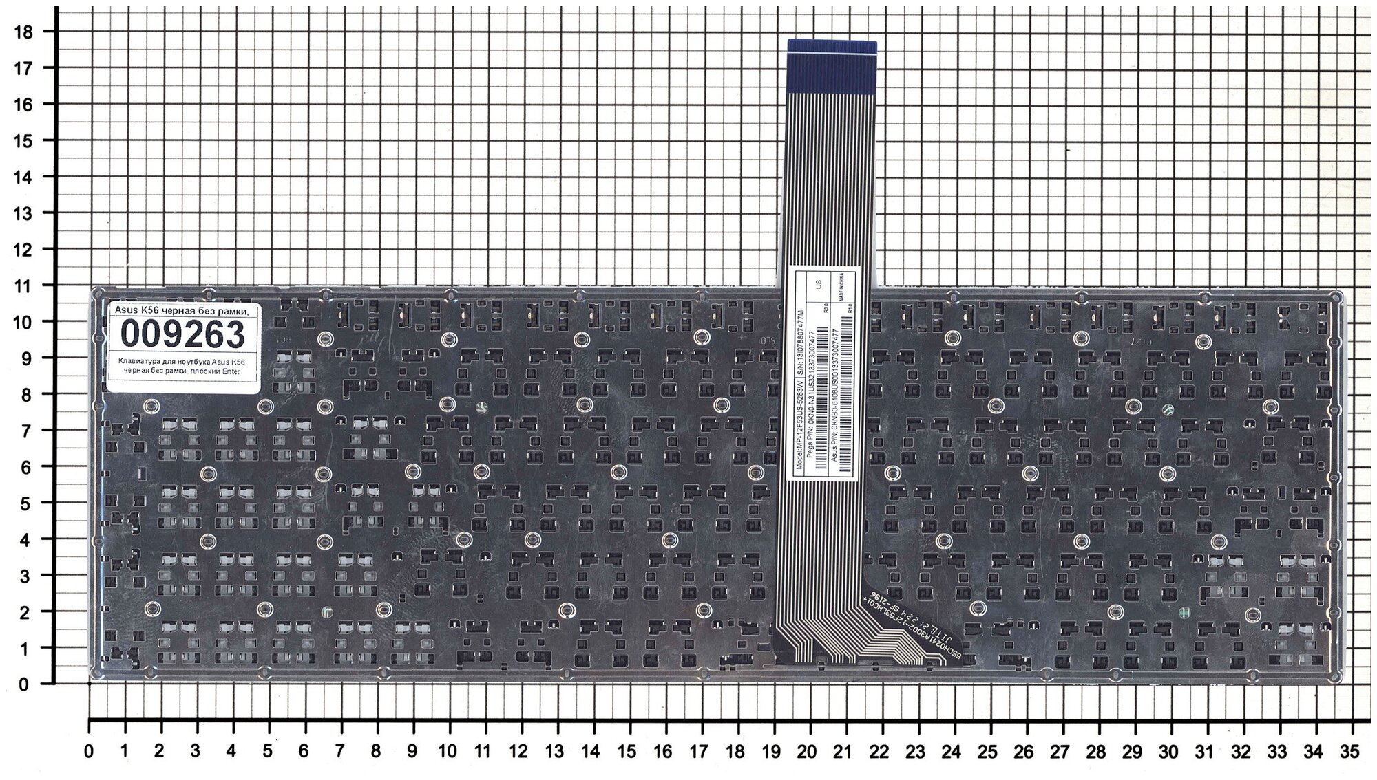 Клавиатура для ноутбука Asus K56CA черная без рамки плоский Enter контакты расположены с лицевой стороны