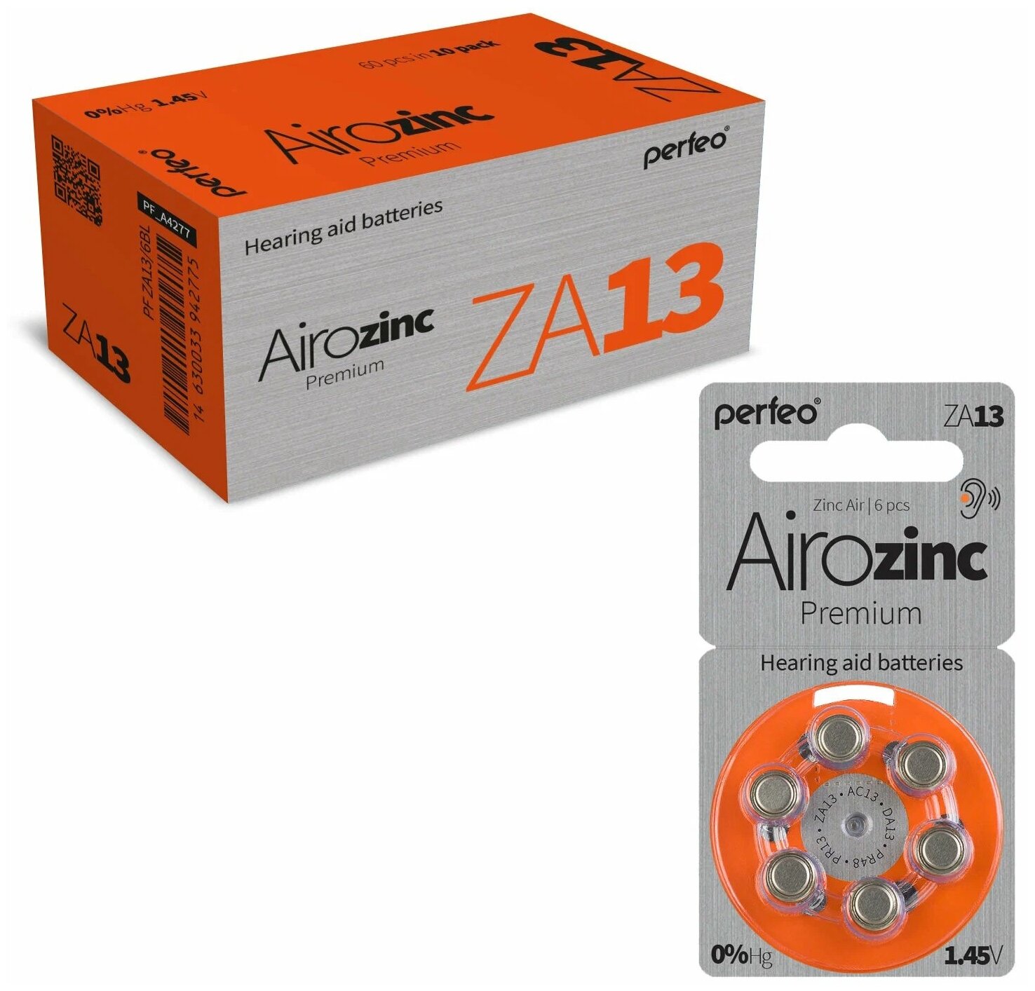 Батарейки Perfeo ZA13/6BL Airozinc Premium, 60 шт