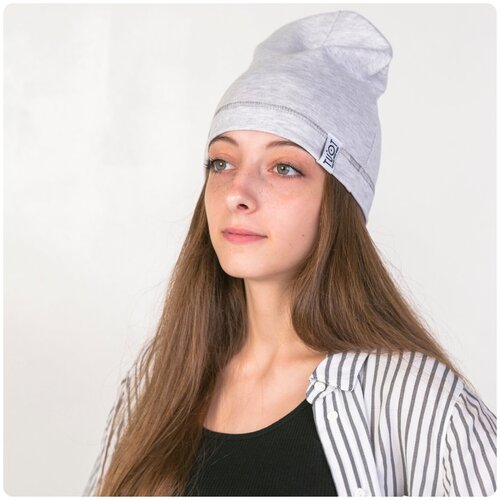 фото Th21-101010103 шапка однослойная с нашивкой tuot, серый меланж (54-58, без снуда)