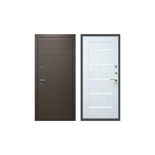 Дверь входная (стальная, металлическая) Rex 14 Шоколад СБ-14 Белое стекло 