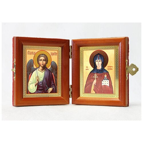 Складень именной Преподобная Евфросиния Полоцкая - Ангел Хранитель, из двух икон 8*9,5 см