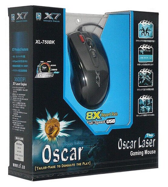 Мышь A4 XL-750BK черный лазерная (3600dpi) USB2.0 игровая (6but)