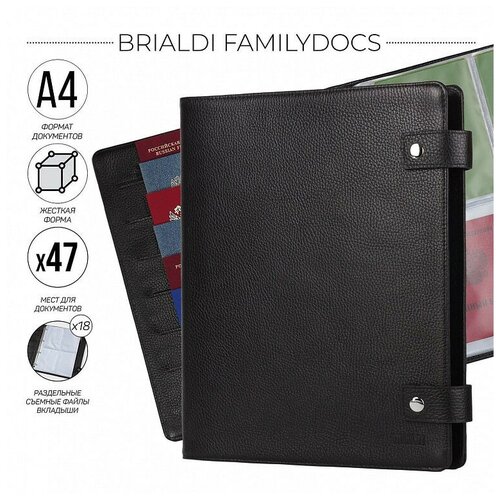 Большая кожаная папка с жестким каркасом для документов А4 BRIALDI Familydocs relief black BR49473RR