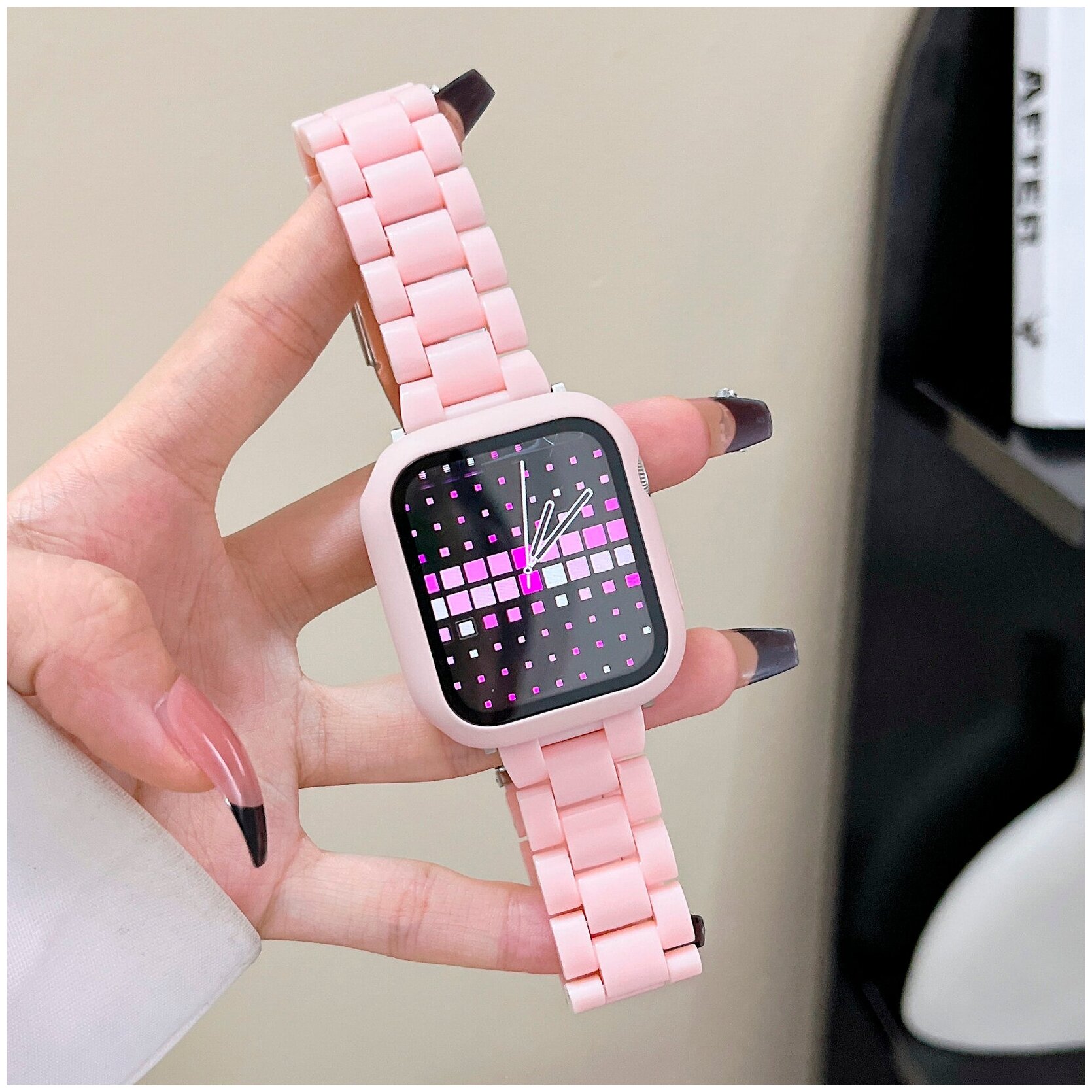 Ремешок для Apple Watch 42мм + корпус с защитным стеклом розовый