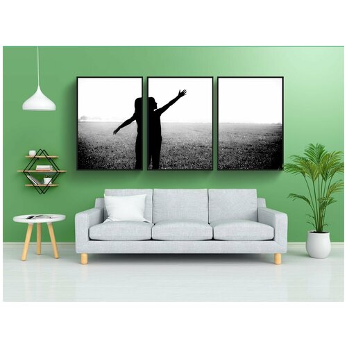 фото Набор модулных постеров для интерьера "черное и белое, силуэт, девочка" 60x90 см. в тубусе, без рамки lotsprints