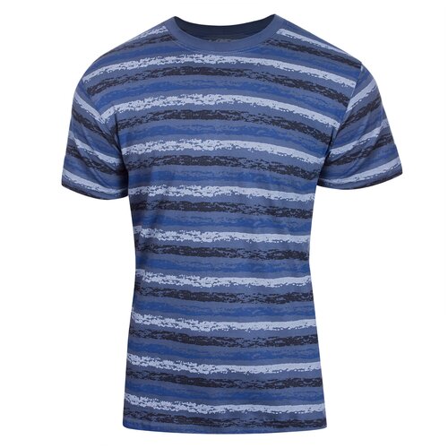 фото Футболка летняя мужская хлопковая базовая в полоску фиолетовая с округлым вырезом под горло на каждый день р.48 maestro