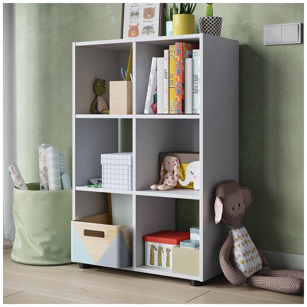 Стеллаж Kvadro-3 белый деревянный для хранения вещей, книг, игрушек, для дома и офиса, этажерка, полка 330х648х990 (ДхШхВ) - фотография № 3