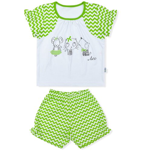 фото "0339 комплект домашний для девочки ""подружки"" (футболка+шортики) 104, салатовый+зигзаг" leo