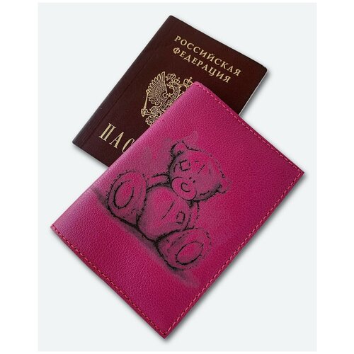 Обложка для паспорта KAZA Плюшевый мишка фуксия