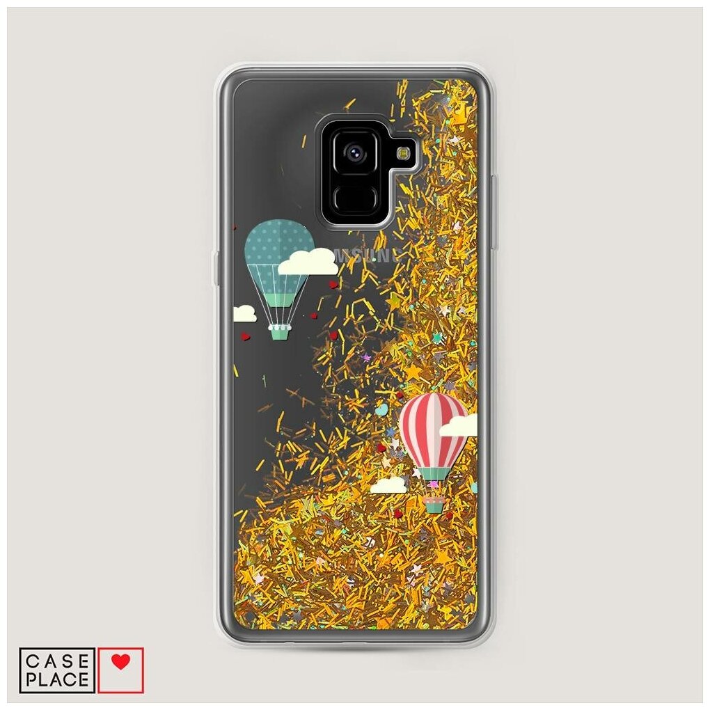 Жидкий чехол с блестками "2 воздушных шара" на Samsung Galaxy A8 + / Самсунг Галакси А8 Плюс 2018
