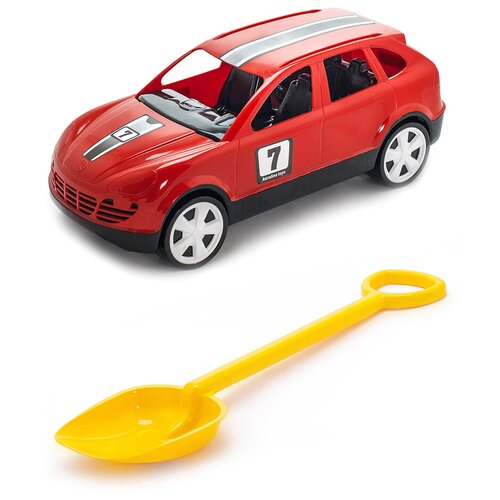 фото Набор игрушек малышу игрушка "детский автомобиль" (кроссовер) красный + лопатка 50 см. желтый karolina toys
