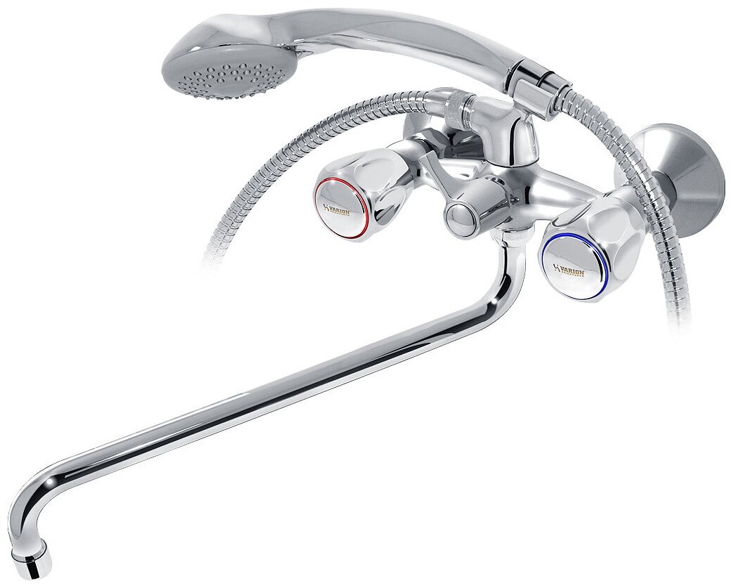 Смеситель для ванны/раковины S-образный излив 330 мм с керамическим переключателем 1012181