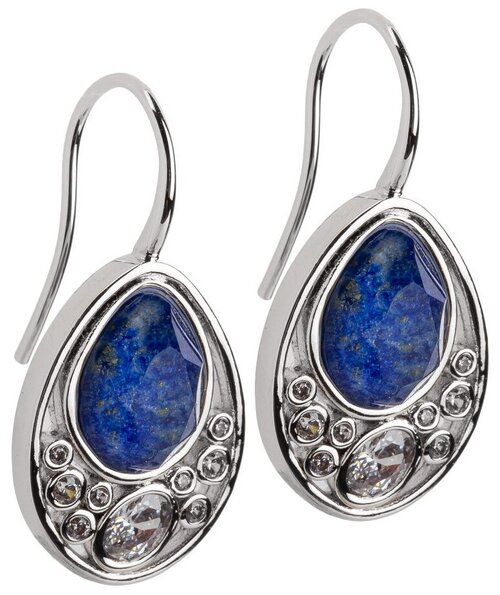 Серьги с подвесками Fiore Luna, серебрение, кристаллы Swarovski, серебряный, голубой