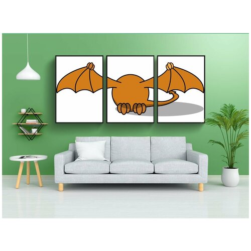 фото Набор модулных постеров для интерьера "динозавр, крылья, дракон" 60x90 см. в тубусе, без рамки lotsprints