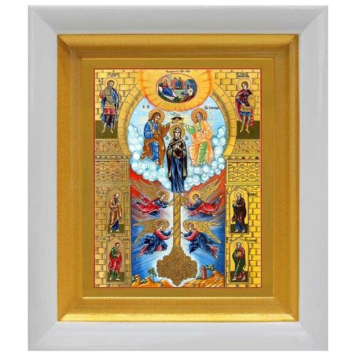 Икона Божией Матери Ключ Разумения, белый киот 14,5*16,5 см