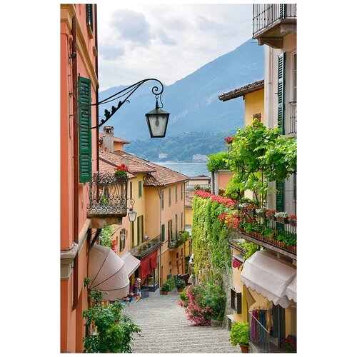Фотообои Уютная стена Живописная улочка в Белладжо, Италия 180х270 см Бесшовные Премиум (единым полотном)