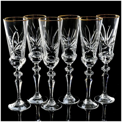 фото Набор хрустальных фужеров для шампанского с золотым отведением. 190 мл. русь великая