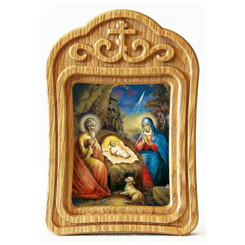 рождество христово икона в рамке 8 9 5 см Рождество Христово, икона в резной деревянной рамке