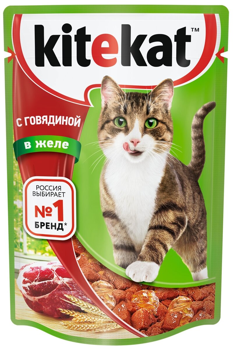 Влажный корм для кошек Kitekat пауч Говядина в Желе