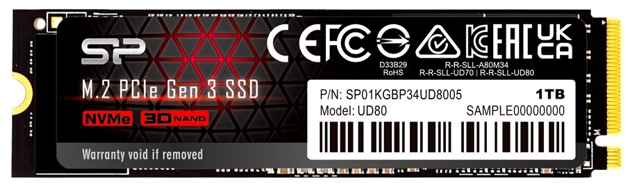 Накопитель SSD M.2 Silicon Power 1.0TB UD80 (pci-e 3.0 х4, up to 3400/3000MBs, 3D