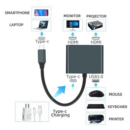 Адаптер хаб Type-CUSB 30 на 2хHDMI Booox UTH03