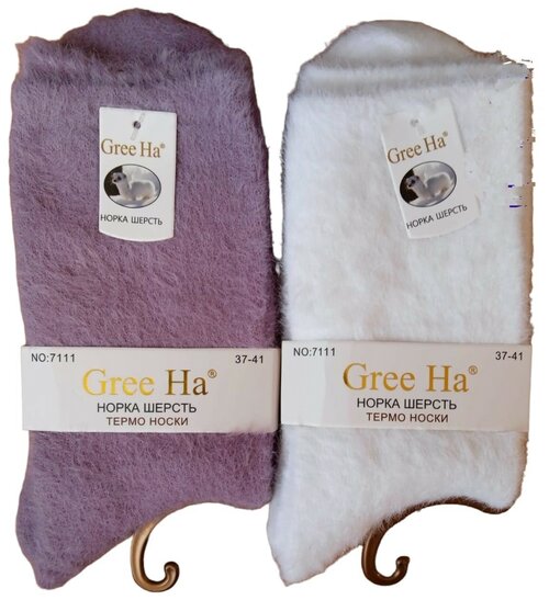 Носки Gree Ha, 2 пары, размер 37-41, фиолетовый, белый