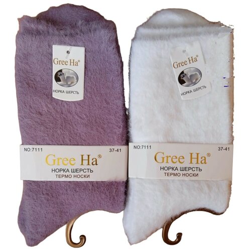 фото Женские носки gree ha средние, на новый год, ослабленная резинка, размер 37-41, фиолетовый, белый