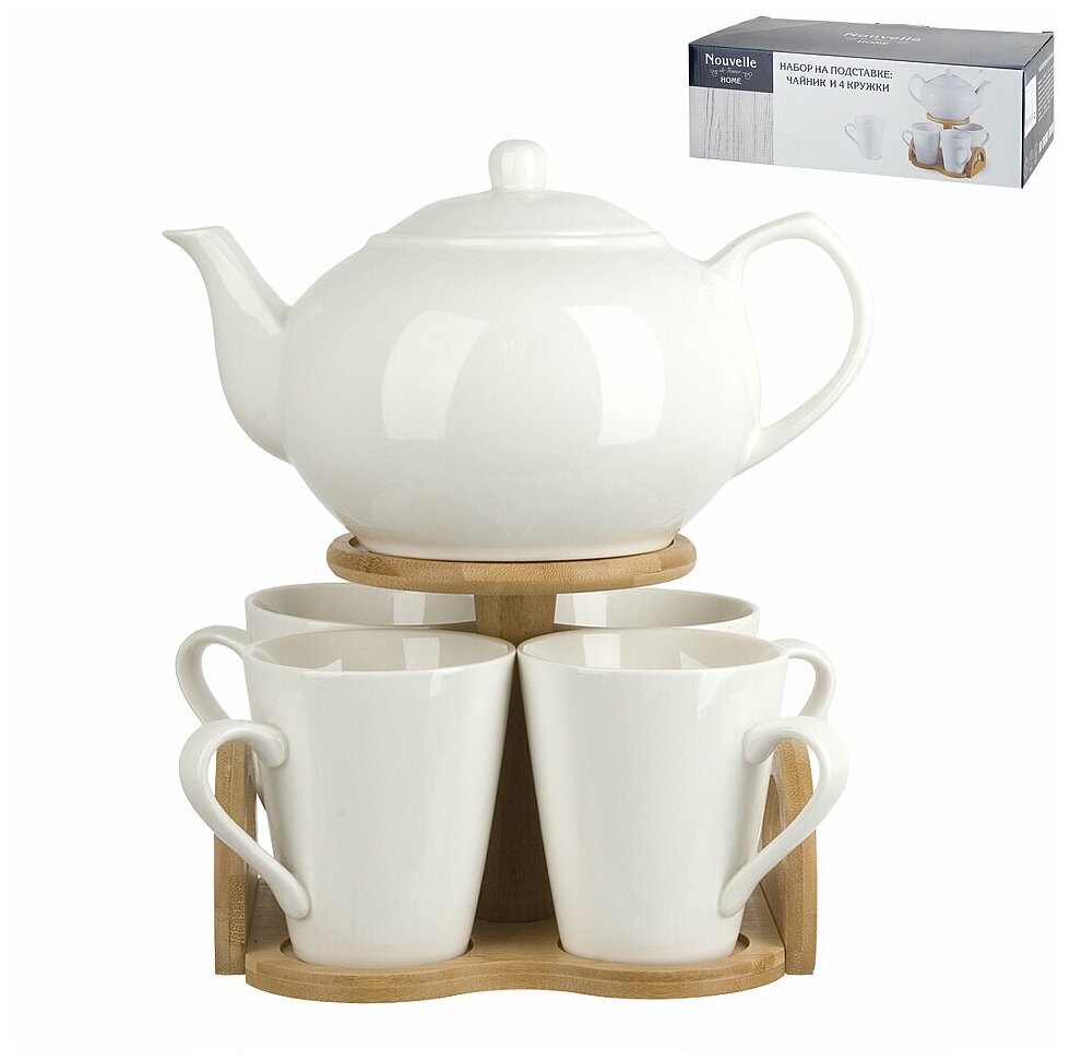 фото Чайный набор 5 предметов на 4 персоны на бамбуковой подставке "Naturel", Nouvelle, 2631025