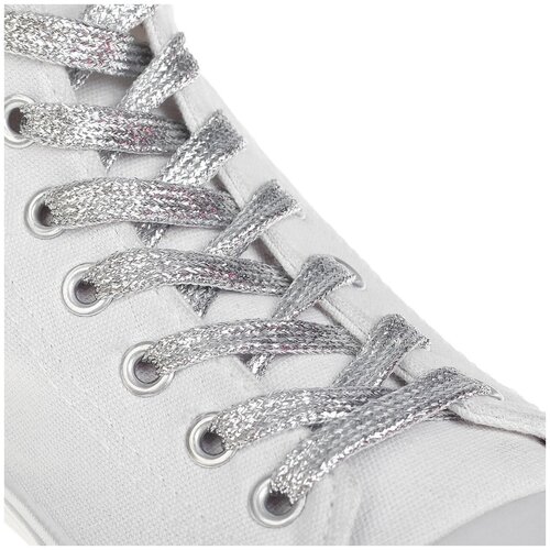 фото Шнурки для обуви, пара, плоские, 8 мм, 110 см, цвет серебряный onlitop