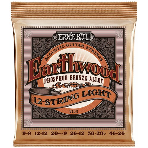 ERNIE BALL 2153 Earthwood Phosphor Bronze Light 9-46 Струны для 12 струнной акустической гитары ernie ball 12 54 earthwood 3003 3 sets