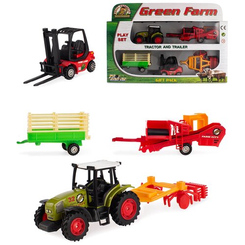 фото Детский игровой набор serinity toys "фермер", трактор с прицепом+аксессуары, зеленый