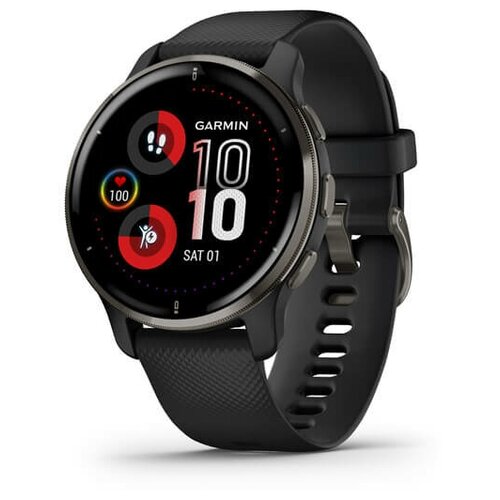 Умные часы Garmin Venu 2 Plus черные с серым безелем и силиконовым ремешком