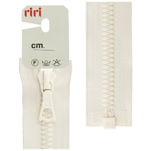 фото Молния riri тракторная разъёмная 1 замок, 6 мм, 60 cм, цвет 2111, бело-бежевый светлый