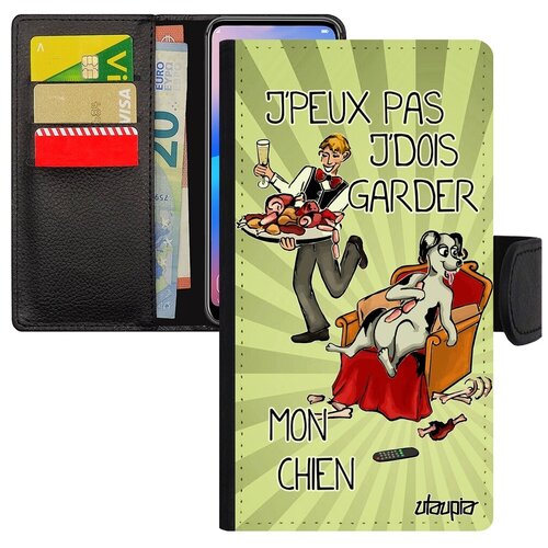 фото Ударопрочный чехол-книжка на смартфон // iphone 8 // "не могу - у меня собака!" юмор комикс, utaupia, светло-зеленый