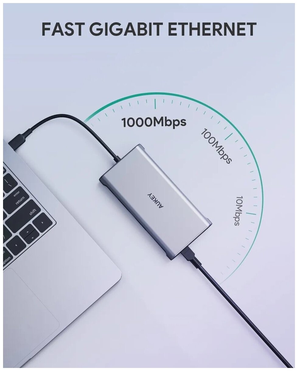 Адаптер Aukey CBC89 10в1 USB C Hub with 4K HDMI VGA серебристый