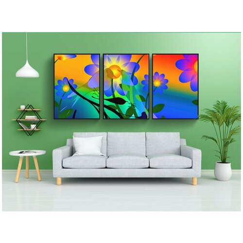 фото Набор модулных постеров для интерьера "аннотация, цветы, птица" 60x90 см. в тубусе, без рамки lotsprints