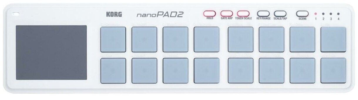 KORG NANOPAD2-WH портативный USB-MIDI-контроллер, 16 чувствительных к скорости нажатия пэдов, тачпэд, кнопки Hold, Gate Arp, Touch Scale, Key/Range, S