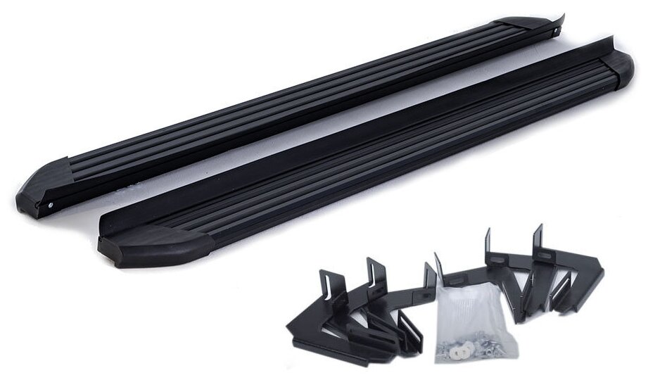 Пороги подножки алюминиевые черные для Mitsubishi Pajero Sport 1 с крепежом